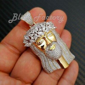 Golden Elegance HIP HOP ICED GOLD, SILVER PT BRASS MICRO PAVE BLING JESUS HEAD CHARM PENDANT