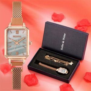 Elegant Women&#039;s Finger Bracelet Chain with Quartz Wristwatch Birthday Gift Set