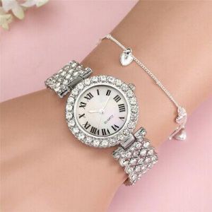Elegant Women&#039;s Watch Crystal Deco Quartz Wristwatch Cuff Bracelet Gift Set Box