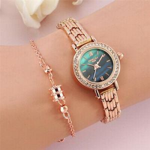 Fashion Women&#039;s Cuff Bracelet Casual Quartz Wristwatch Alloy Band Xmas Gift Set