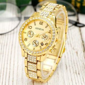 GENEVA Silver/Gold Alloy Bracelet Strap Women&#039;s Quartz Wrist Watch Crystal Dial