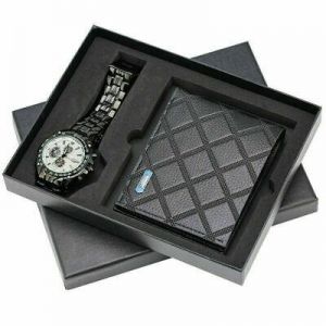 Golden Elegance Fashion Gift Set Men's Quartz Watches with Black Leather Wallet Valentine's Day