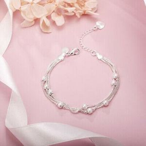 Golden Elegance תכשיטים ואקססיז New 925 sterling silver fine Three Bead chain Bracelet for Women fashion jewelry