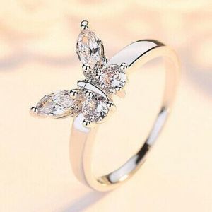 Women Fashion Butterfly Jewelry 925 Silver Rings Wedding Gift Size 6-10