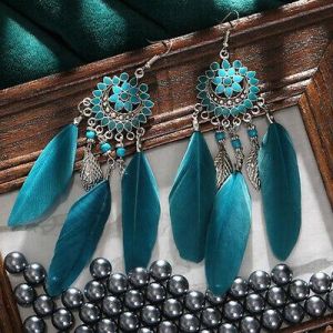 Golden Elegance Fashion 925 Silver Dangle Drop Earrings Hook Women Feather Jewelry Ear Gifts