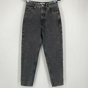 Golden Elegance ג'ינס נשים Zara High Waist Mom Denim Jeans Charcoal Wash Gray 100% Cotton Women&#039;s Size 2
