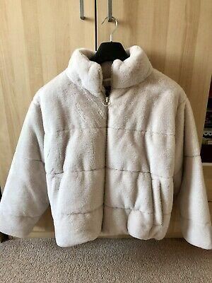ZARA faux fur puffer jacket in cream/ecru - size M