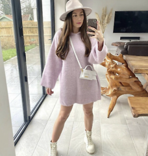 Zara LIMITED EDITION Lilac Oversized Knit Jumper Dress Size S Bloggers Fave